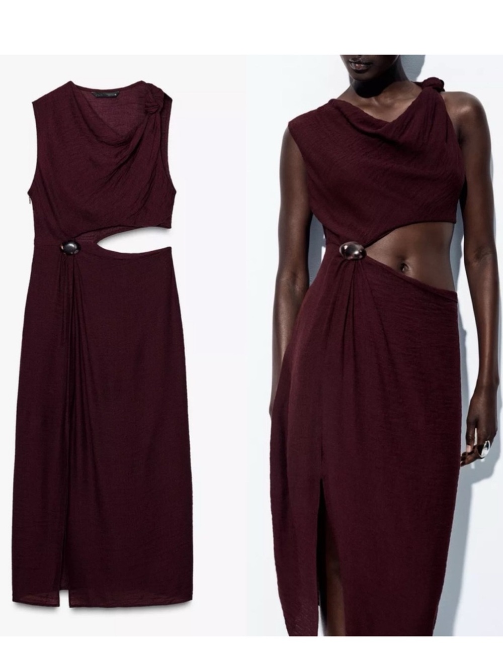 Zara Burgundy Cutout Dress. Medium. NWOT